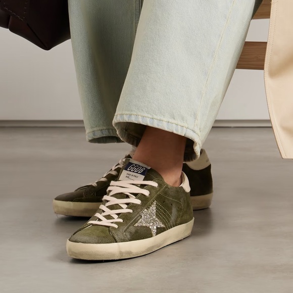 Golden Goose Superstar Sneaker Green Suede/Silver Glitter/Cream sz 39 New in Box - Picture 1 of 12